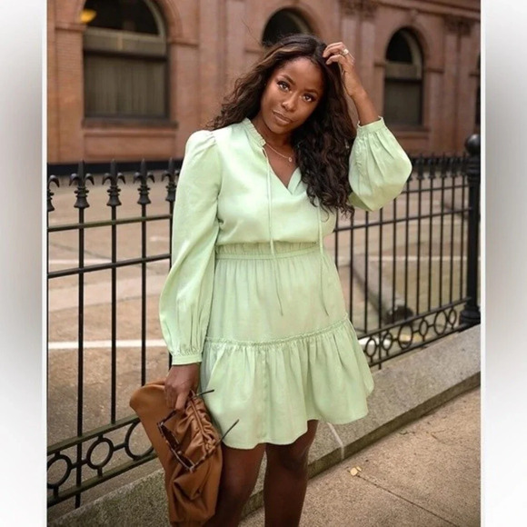 The Drop Women's Smoke Green Long Sleeve V-Neck Mini Dress size Large - Picture 1 of 13